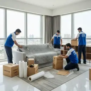 Professional furniture transportation and loading during a Dubai relocation